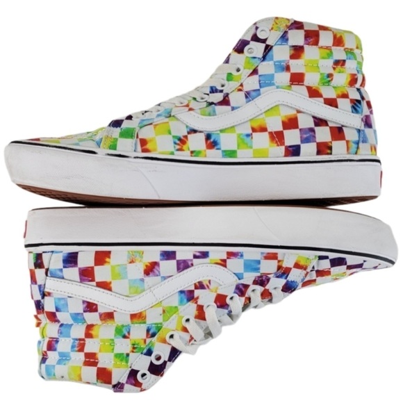 Vans Comfycush Sk8 Hi Sneaker Festival Shoe Rainbow Tie-Dye Checker Sz 10.5 12 - Picture 4 of 16